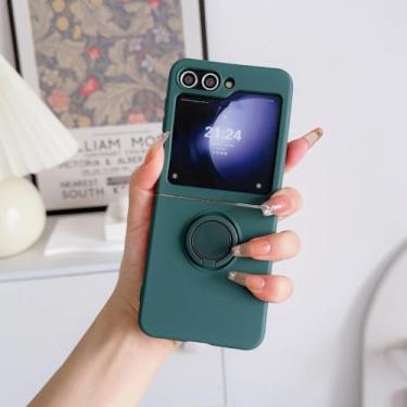 Imagem de Capa de silicone líquido com suporte em formato de anel, cor de doce, para Samsung Galaxy Z Flip 7 6 5 4 3, capa dobrável e estilosa (para Galaxy Z Flip5/verde escuro)