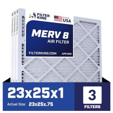 Imagem de Filter King Filtro de ar 23 x 25 x 1 | Pacote com 3 | Filtros de forno A/C plissados MERV 8 HVAC | Feito nos EUA | Tamanho real: 23 x 25 x 1,90 cm
