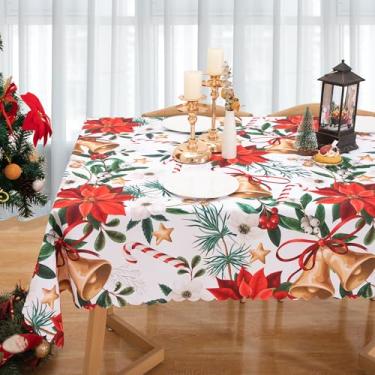Imagem de DwEllAid Toalha de mesa de Natal 132 x 187 cm, toalha de mesa de Natal lavável de poliéster floral decorativa, toalhas de mesa de Natal resistentes, linho