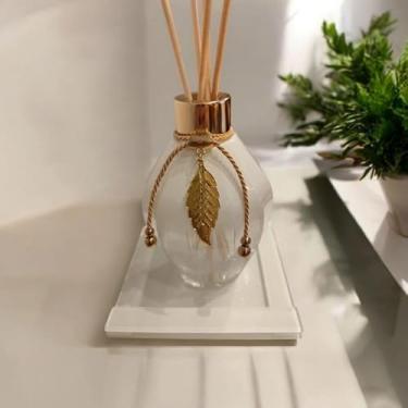 Imagem de Frasco de Vidro para Aromatizador 250ml Dégradé com Tampa Luxo, Varetas e Bandeja Decorada(Branco com dourado)