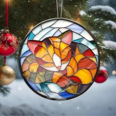 Imagem de Enfeites de Natal para pendurar em cristal de gato, enfeites de árvore de Natal feitos à mão, decoração de carro e casa - presentes de Natal, decoração de artesanato em acrílico, ideias de troca de