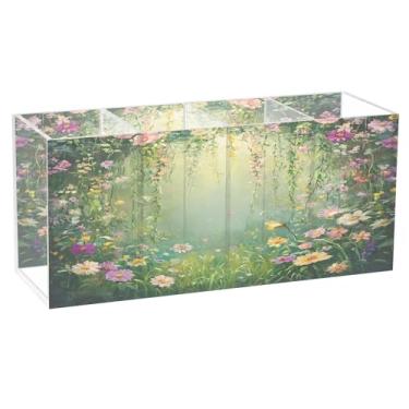 Imagem de SEHANY Porta-canetas de parede vintage de jardim para mesa, 4 compartimentos, porta-lápis de acrílico, organizador de pincéis de maquiagem, organizador de papelaria para escritório, casa