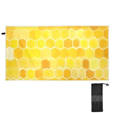 Imagem de ATTX Toalha de praia de azulejo hexagonal amarelo 79 x 188 cm - Cobertor de microfibra leve de secagem rápida e resistente à areia para piscina, ioga, academia e viagens | Esportes de banho de natação
