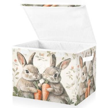 Imagem de Blueangle Caixas de armazenamento dobráveis 1 pacote, cestas de armazenamento de coelho da Páscoa com tampas e alça para casa quarto armário escritório (147)