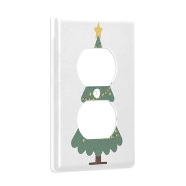Imagem de Blueangle Placa de parede de tomada dupla estrela de árvore de Natal, tamanho padrão, placas de cobertura de tomada elétrica de 1 gangue para decoração de quarto de escritório em casa, 4,53 x 2,76