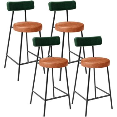 Imagem de Kit 04 Banquetas Baixa Cozinha Sala Jantar Bancada Milão L02 Facto Verde Musgo Camel - Lyam Decor