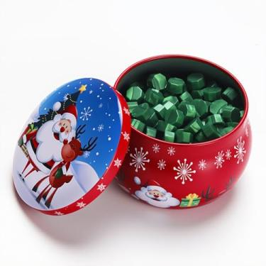 Imagem de Contas de cera de vedação de Natal contas de selo de cera verde pinho para convites de Natal, cartas de ano novo, convites de casamento, cartas, envelopes, embalagem de artesanato (embalado em lata)