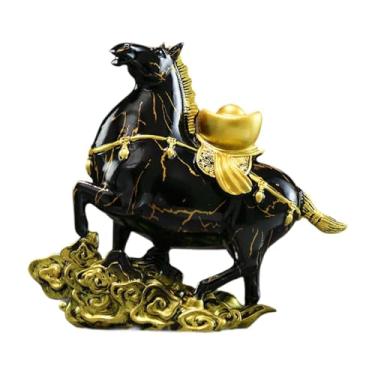 Imagem de Bothyi Estátua de Cavalo Chinesa Feng Shui, Estatueta de Resina, Colecionável, Estátua de Animal, Decoração de Mesa para, Pátio, Lareira, Casa de, Ouro Preto