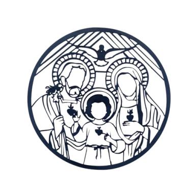 Imagem de Quadro Decorativo Sagrada Família Vazado, MDF 3mm, Preto, 30cm, Design Circular
