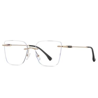 Imagem de Armação de óculos sem aro da moda feminina, armação de metal com dobradiça de mola transparente (preto)