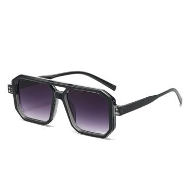 Imagem de Óculos de Sol Punk Masculino com Ponte Dupla, Lentes Transparentes Degradê UV400, Ideal para Esportes ao Ar Livre, Corrida e Ciclismo, Preto e Cinza Degradê