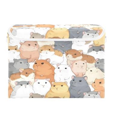 Imagem de CEBUGI Caixas de armazenamento com tampas, caixa de armazenamento de tecido dobrável, compartimentos organizadores de cubo de hamster de desenho animado para prateleiras de armário de casa e quarto 40