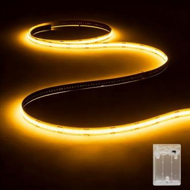 Imagem de Fita de LED COB alimentada por bateria, faixa de luz LED branca quente de 1 m para dormitório, embaixo da cama, prateleiras, luz de fundo de TV, armário, fitas pequenas cortáveis, luzes LED operadas
