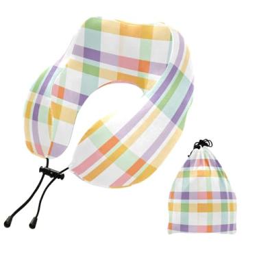 Imagem de CEBUGI Travesseiros de viagem portáteis em forma de U, travesseiro de pescoço de espuma viscoelástica com trava de corda ajustável para avião, viagem, trem, negócios, escritório, cochilo (tabuleiro de