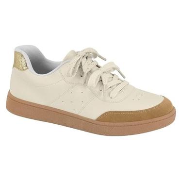 Imagem de Tenis Casual Feminino Beira Rio Creme com Dourado 2 cadarços Tam 36