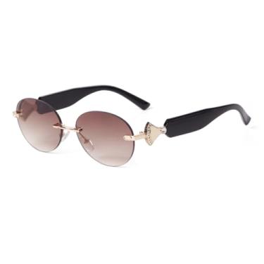 Imagem de HCHES Óculos de Sol Redondos Sem Aro UV400 Masculino Feminino Luxo Verão Degradê (3)