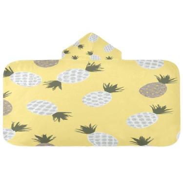 Imagem de Burbuja Abacaxis em amarelo claro toalha de banho com capuz para crianças, toalha de praia de pelúcia macia absorvente para meninas e meninos 3-10 anos, 61 x 127 cm