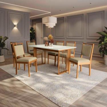 Imagem de Conjunto Sala de Jantar Lina em Madeira Maciça 6 Cadeiras Boucle Bege 