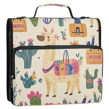 Imagem de Coikll Pasta expansível para fichário com zíper de lhama e cacto, organizador de fichário com alça de ombro e alça para facilitar o transporte