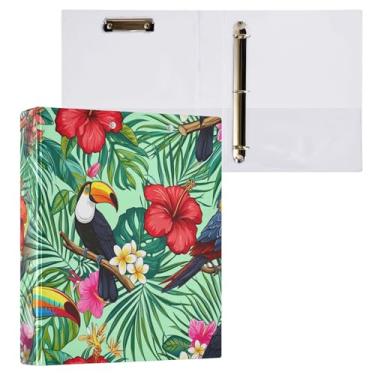 Imagem de Burbuja Pasta Toucans de hibisco com 3 argolas de 3 cm para trabalho de escritório, fichário aberto D serve para papel tamanho carta com visão clara, 2 bolsos, 1 pacote