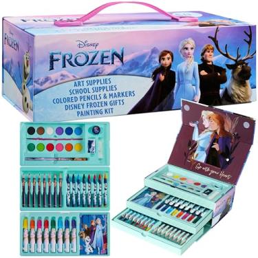 Imagem de Disney Conjunto de arte Frozen para meninas com lápis de colorir, canetas de feltro, artigos de papelaria, artesanato para crianças, Elsa, artigos de arte, viagens escolares, conjunto de presente com