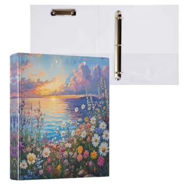 Imagem de STAYTOP Organizador de fichário redondo com pintura em aquarela de flores silvestres, fichário de 3 anéis com prancheta (carta A4), fichário fofo para material de escritório escolar
