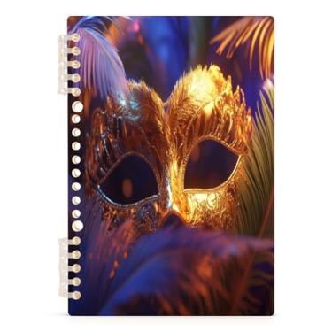 Imagem de Burbuja Caderno de máscara de carnaval, papel pautado universitário A5 com 60 folhas, fichário para escritório, 1 pacote