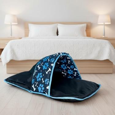 Imagem de Cama Pet Téo Iglu Médio 70cm x 45cm Toca e Saco de Dormir 2 em 1 Impermeável (Azul)
