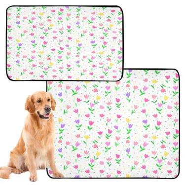 Imagem de CEBUGI Almofadas de xixi laváveis para cães, pacote com 2, almofadas impermeáveis para filhotes de cachorro, antiderrapante, à prova de vazamento, para cama de cercadinho, flores pequenas