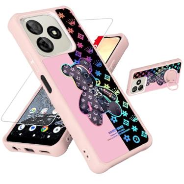 Imagem de jioeuinly Capa para celular compatível com BLU G65L / Pinwheel Genesis 4 [com protetor de tela de vidro temperado][PC rígido + silicone macio][suporte para anel] [luz refletora colorida] IMDF-JXX