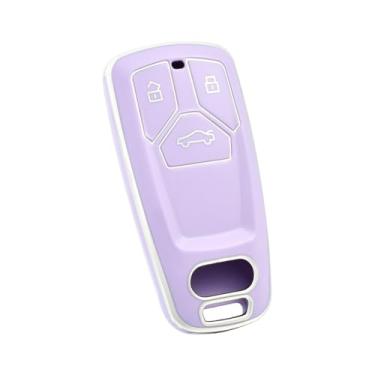 Imagem de OFF WE GO Capa para Audi Key Fob, capa de chave de TPU macio para Audi A3 A4 A5 A6 Q5 Q7 TT TTS SQ5 S5 R8 acessórios de carro protetor de chave inteligente (prata roxo)