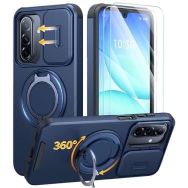 Imagem de JAME Capa para celular Samsung Galaxy A17/A16 5G compatível com MagSafe, 2 pacotes de protetor de tela, suporte de anel, capa de câmera deslizante, capa protetora à prova de choque de camada dupla