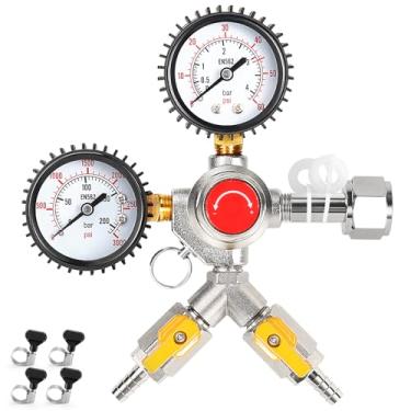 Imagem de Dbgogo Kegerator Regulador de CO2 CGA-320 Dual Output Y-Type Regulador de Co2 Regulador de Draft Beer com Válvula de Alívio de Segurança, Regulador Comercial de Calibre Duplo Co2 para Tanque Kegerator