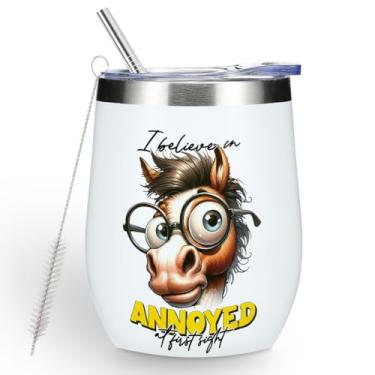 Imagem de Copo de vinho com citações engraçadas, presentes sarcásticos de cavalo de desenho animado, decoração de cavalo, material de parede dupla, isolamento a vácuo, caneca de café, copo de vinho de 340 g com