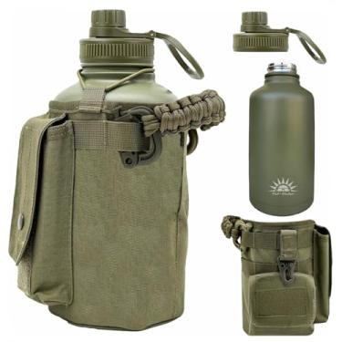 Imagem de 1.9 Litro Garrafa Térmica de Água Aço Inoxidável com Alça Paracord Bolsa de Armazenamento (Verde)