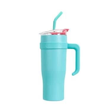 Imagem de Copo Térmico de 40 OZ com Alça Garrafa Água Reutilizável Sem Vazamento Caneca Viagem Isolado Tampa e Palito para Chá Gel