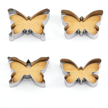 Imagem de 5 peças/conjunto de moldes de borboleta de fondant de biscoito de aço inoxidável, ferramentas de impressão para assar e prensar, utensílios de cozimento, mini corte de argila de polímero para frutas e