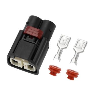 Imagem de Hihaha Conector de bomba de direção hidráulica para Mercedes Benz/conector terminal de fio fêmea interno/plástico impermeável cobre estanhado série 9,5 mm / 1 conjunto preto 2 pinos
