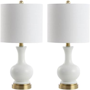 Imagem de JONATHAN Y JYL4033A-SET2 Cox Lâmpada LED de vidro/metal contemporânea, transitório para quarto, sala de estar, escritório, dormitório de faculdade, mesa de café, estante, branco/latão dourado