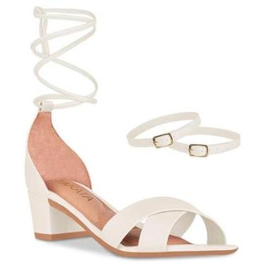 Imagem de Sandália Feminina Salto Grosso Bloco Quadrado Baixo Tiras Cruzada Com Amarração-Feminino