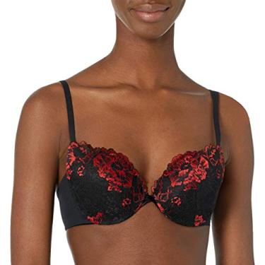 Imagem de Maidenform Sutiã com aro, o melhor sutiã push-up com tecnologia Wonderbra, sutiã com acabamento em renda suave com bojos push-up, Preto/Crimson, 36B