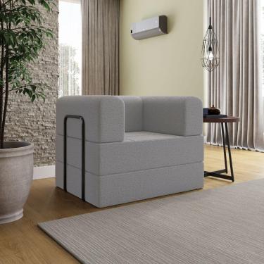 Imagem de Poltrona Decorativa Amora Modular Sala Linho Para Sala linho Cinza