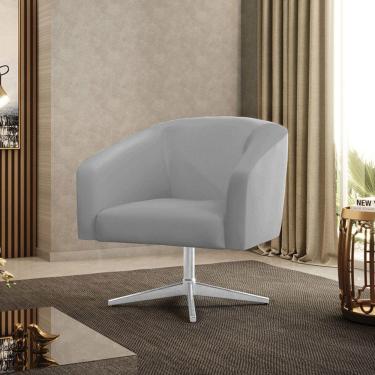 Imagem de Poltrona Sala Decorativa Stella Base Giratória Cromada Sintético Cinza D03 - D'rossi