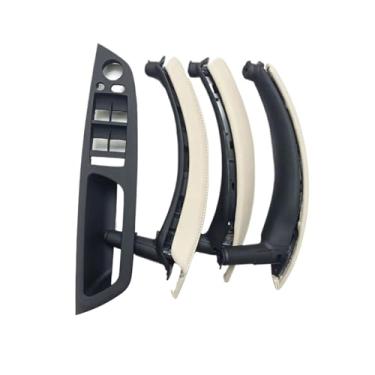 Imagem de Maçaneta da porta interna atualizada lhd com conjunto completo de capa de couro compatível com BMW X5 X6 E70 E71 E72 2007-2014(LHD Creamy)