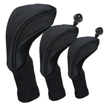 Imagem de LuDa Capa de cabeça de madeira para golfe 3X de malha com pescoço longo para cabeça de motorista, protetor de eixo de madeiras - preta