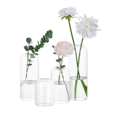 Imagem de Glasseam Vaso de vidro para centros de mesa, conjunto de 4 vasos de flores pequenos para buquê de rosas individuais, peças centrais minimalistas modernas para decoração de casa, sala de estar