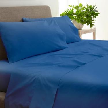 Imagem de Whisper Organics Conjunto de lençóis 100% algodão orgânico, 270 fios, percal macio - certificado GOTS (Queen, azul)