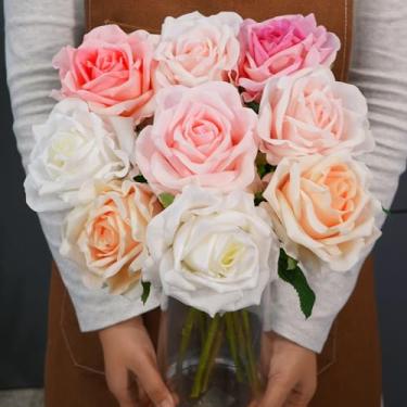 Imagem de JaHe Artisan 6 peças de rosas de látex de toque real de seda, haste única artificial, flores grandes para casa, festa, escritório, casamento, decoração interna, arranjos florais, centros de mesa