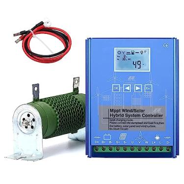 Imagem de 12v,HENGJINGTR Controlador de Carga Híbrido Eólico e Solar 1200W, IP67 à Prova de Água, Controlador Automático de Bateria Off-Grid 12V/24V, Boost MPPT Turbina Eólica 600W, Painel Solar 600W (Azul)