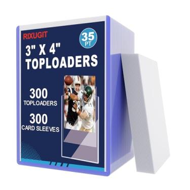 Imagem de 600 capas para cartas - protetores de cartões de beisebol 7,6 x 10,2 cm, plástico rígido, suporte premium para negociação de cartas de jogo de futebol esportivo (300 carregadores superiores + 300